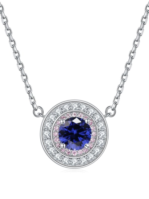 Tanzanian blue [December] 925 Sterling Silver Birthstone Dainty  Round Pendant Necklace